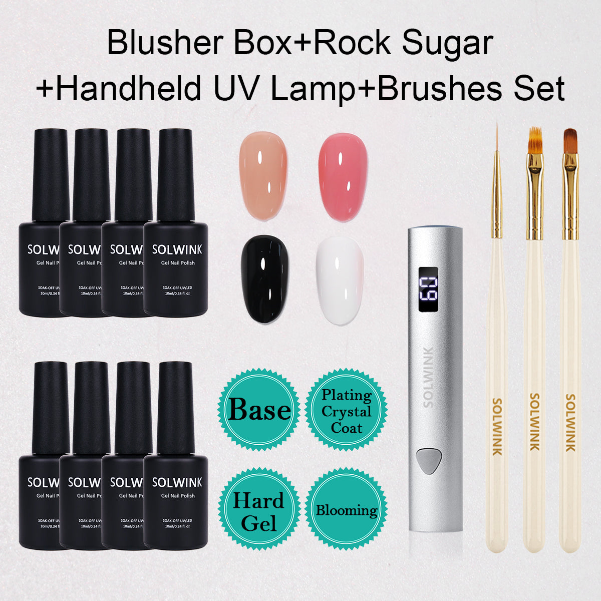 SOLWINK Blusher Box Gel Nail Polish Set Black White Nude Blush Color Nail Polish Kits for Natural Nails Toes Nail Tips