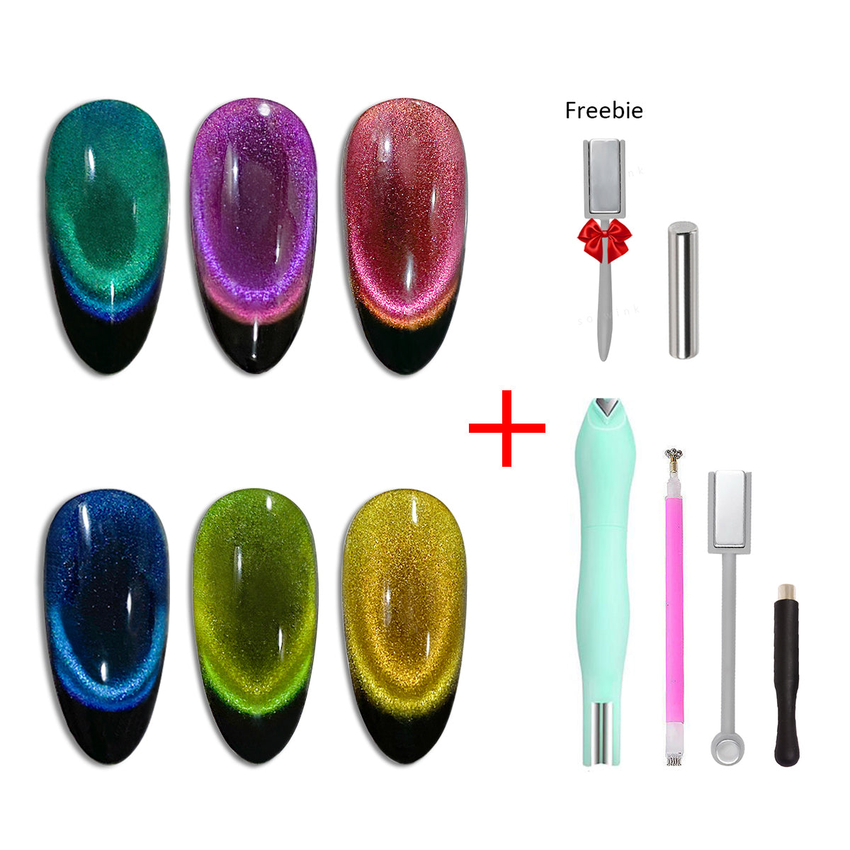 SOLWINK Dopamine Double Lights Cat Eye Gel Nail Polish Set Multi-functional Magnetic Nail Polish Kits for Natural Nails Toes Nail Tips