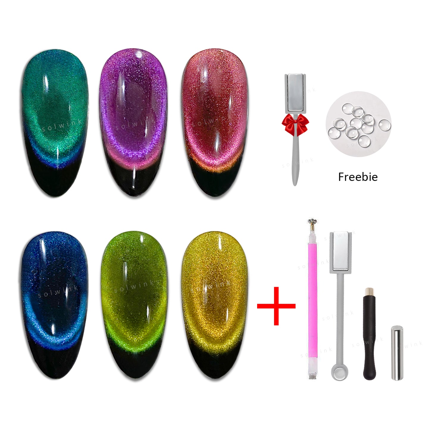 SOLWINK Dopamine Double Lights Cat Eye Gel Nail Polish Set Multi-functional Magnetic Nail Polish Kits for Natural Nails Toes Nail Tips
