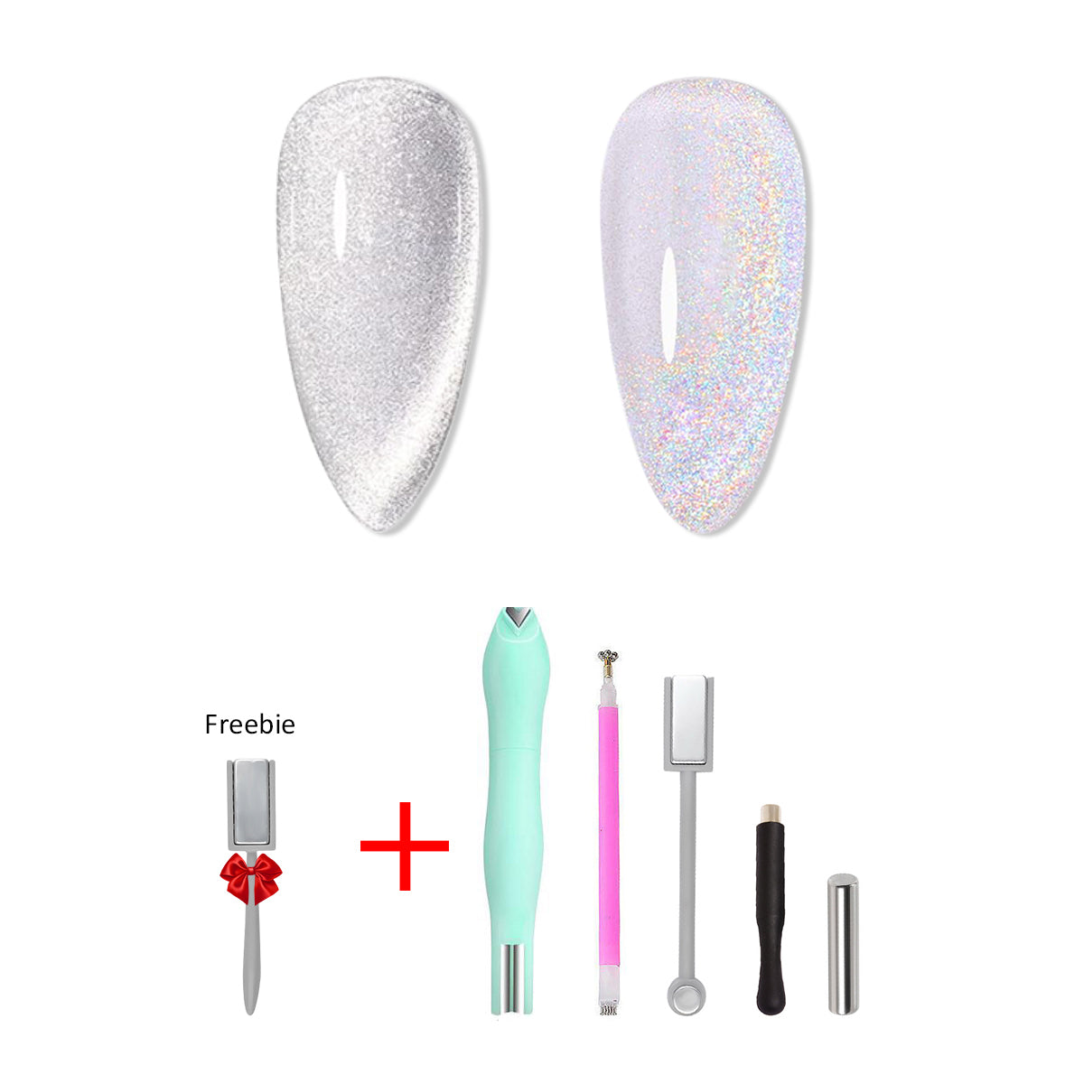 SOLWINK Silver Rainbow Cat Eye Gel Nail Polish Set Multi-functional Magnetic Nail Polish Kits for Natural Nails Toes Nail Tips