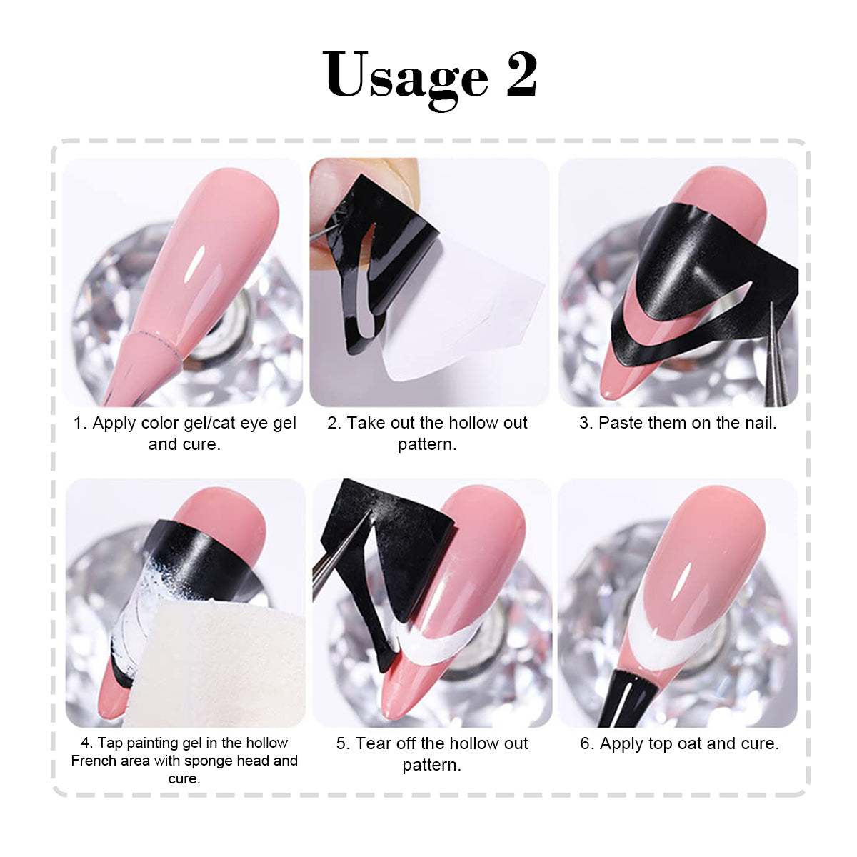 SOLWINK 6 Sheets Reusable Nail Stencil Templates for DIY Nail Art