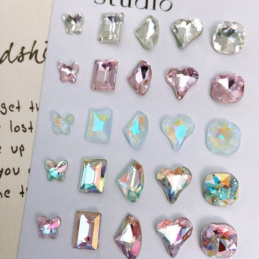 SOLWINK Multi-Shape 3D Clear Crystal Rhinestones Set Heart K9 Nail Decoration Multi-Shape 3D Clear Crystal Rhinestones Set Nail Decoration