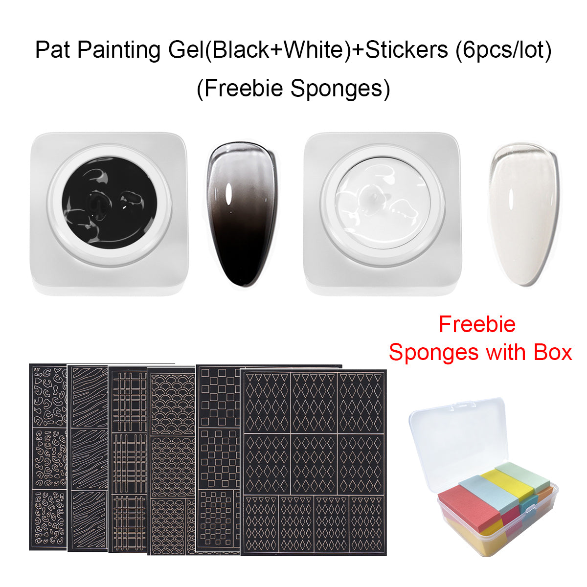 SOLWINK Pat Painting Gel Set - Black White Nail Polish Kit for Sponges random color select