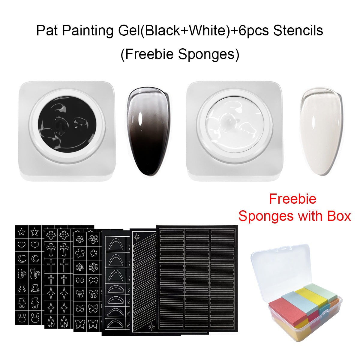 SOLWINK Pat Painting Gel Set - Black White Nail Polish Kit for Sponges random color select