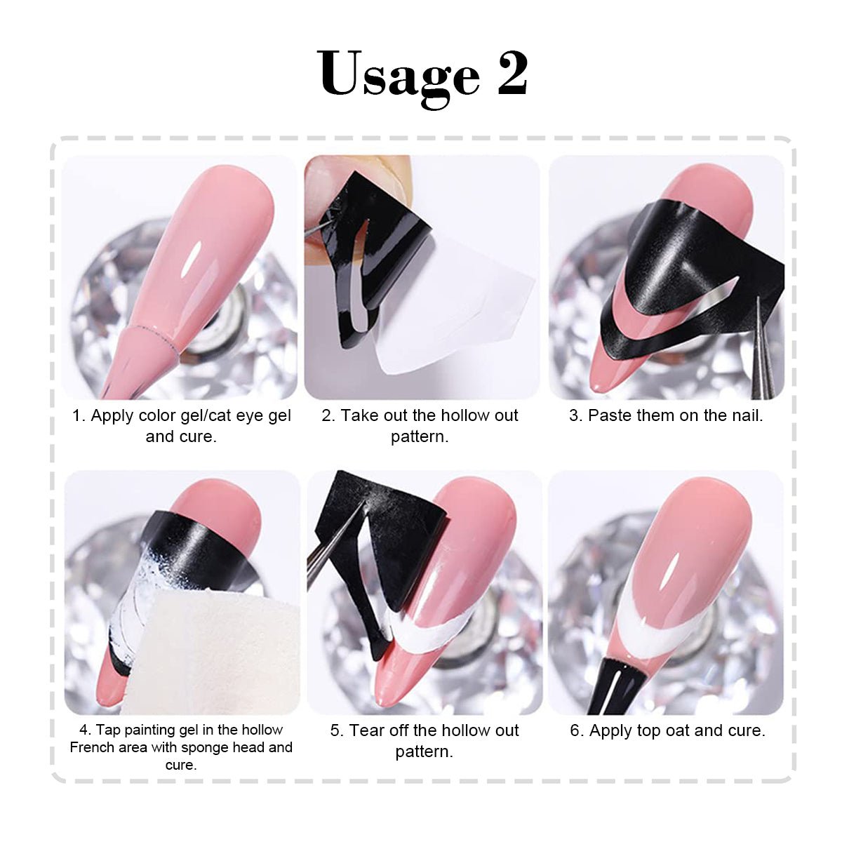 SOLWINK 6 Sheets Reusable Nail Stencil Templates for DIY Nail Art - SOLWINK