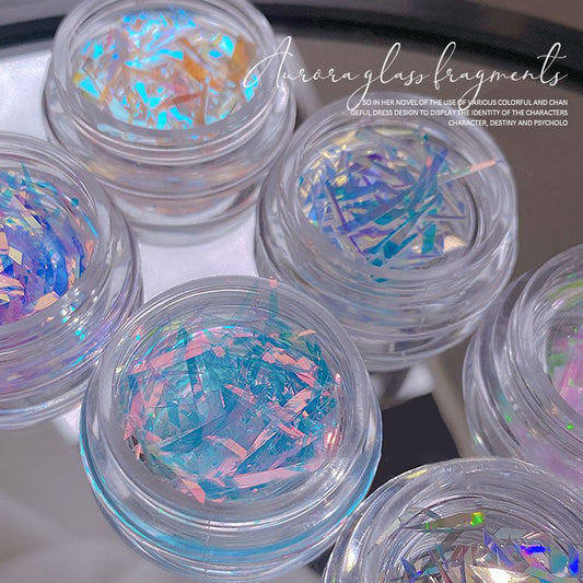Irregular Colorful Aurora Glass Fragments Paper Nail Sticker For DIY Manicure Designs
