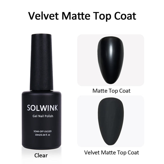 SOLWINK 1pcs 10ml Clear Velvet Matte Top Coat UV Soak off Nail Lamp Polish UV LED Gel Varnish Professional Manicure DIY Nail Art Gifts for Women & Girl