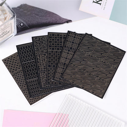 SOLWINK 6 Sheets Hollowing-out Airbrush Nail Art Stencil Sticker Decals 3D Self-Adhesive Leopard Pattern Chessboard Line Zebra Scale