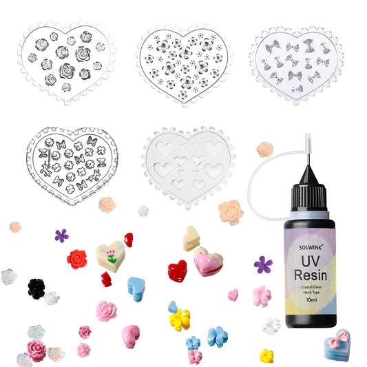 SOLWINK 3D Nail Charm Silicone Mold UV Resin Set Nail Art Cabochon Decortive Mold Making Tools Kit