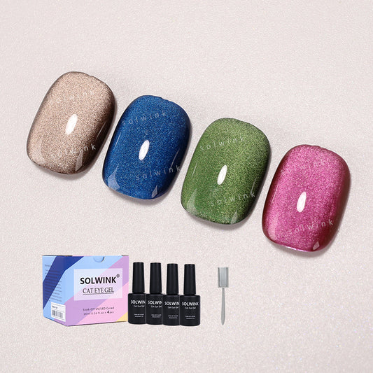 SOLWINK Wide Light Cat Eye Gel Nail Polish Set Multi-functional Magnetic Nail Polish Kits for Natural Nails Toes Nail Tips