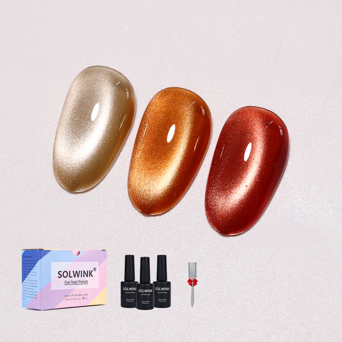 SOLWINK Amber Cat Eye Gel Nail Polish Set Magnetic Nail Polish Kits