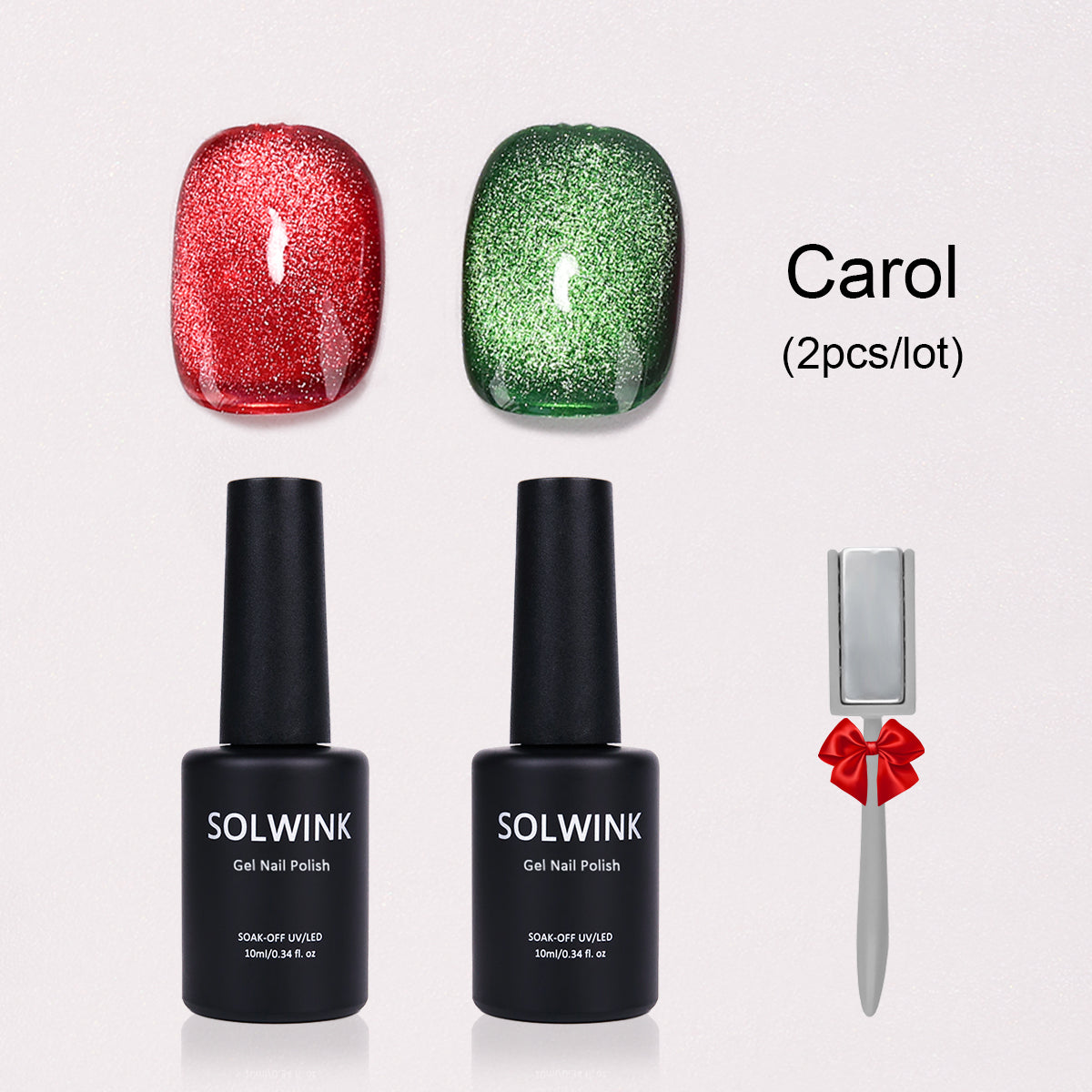 SOLWINK Merry Christmas Green Red Cat Eye Gel Nail Polish Set Magnetic Nail Polish Kits for Natural Nails Toes Nail Tips Magnet Gel