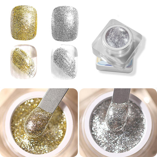 SOLWINK Platinum Glitter Gel Nail Polish Kit Silver Champaign Gold Gel Painted Metal Drawing Gel Polish Set Liner Sparkling Soak Off Gel for DIY Painting Nail Art Gel
