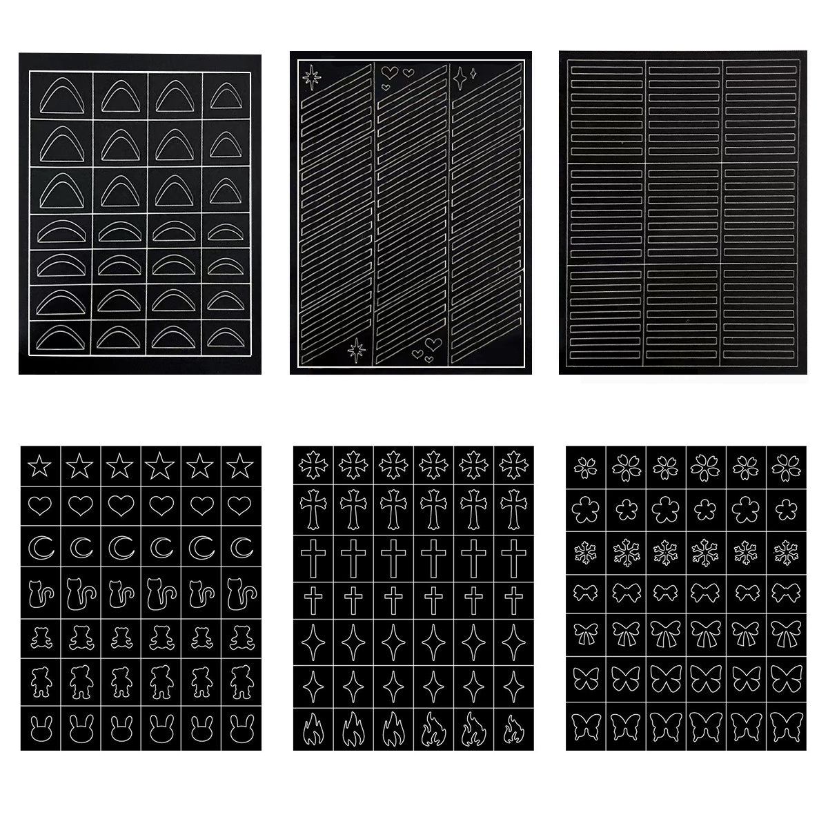 SOLWINK 6 Sheets Reusable Stencils Nail Stickers for Nail Art Butterfly Flower Snowflake Star Moon File Cat Rabbit Bear French Tips Nail Airbrush Templates Kit Manicure Decorations DIY Stencils Tools