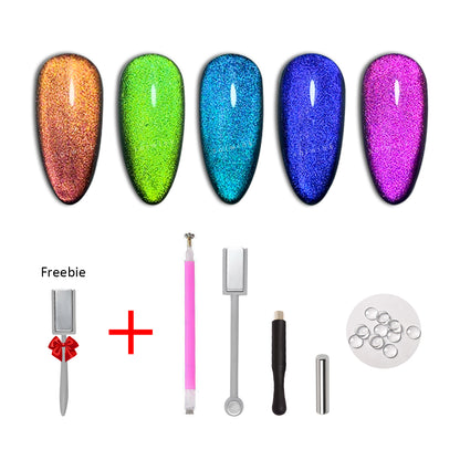 SOLWINK Galaxy Color Shifting Cat Eye Gel Nail Polish Set Multi-functional Magnetic Nail Polish Kits for Natural Nails Toes Nail Tips