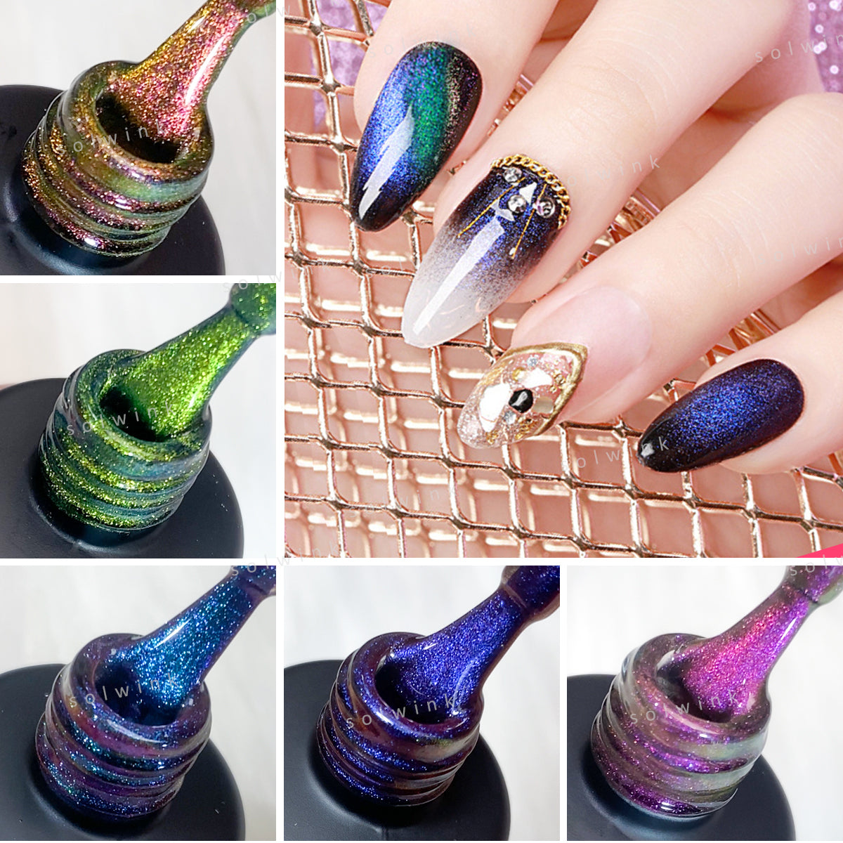 SOLWINK All Cat Eye Gel Nail Polish Set for Galaxy Dopamine Rainbow Carol Amber CountessMulti-functional Magnetic Nail Polish Kits for Natural Nails Toes Nail Tips