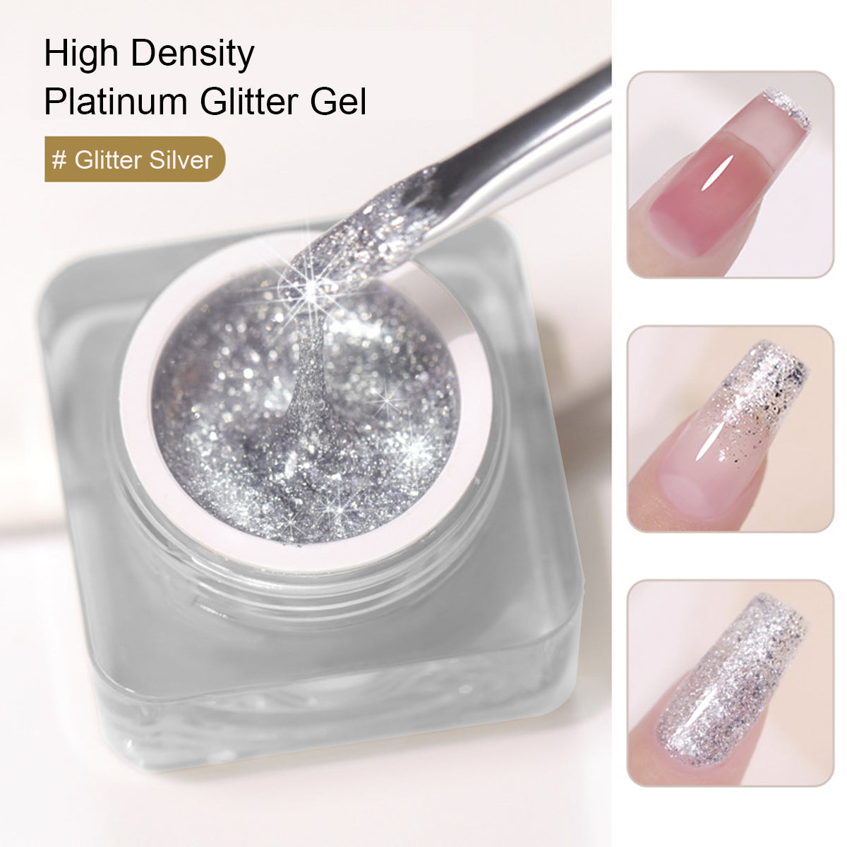 SOLWINK Platinum Glitter Gel Nail Polish Kit Silver Champaign Gold Gel Painted Metal Drawing Gel Polish Set Liner Sparkling Soak Off Gel for DIY Painting Nail Art Gel