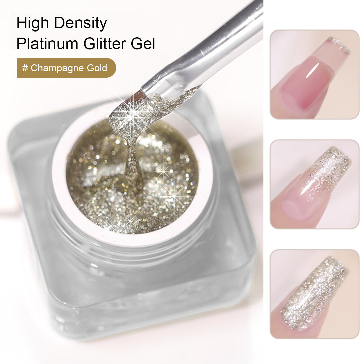 SOLWINK Platinum Glitter Gel Nail Polish Kit Silver Champaign Gold Gel Painted Metal Drawing Gel Polish Set Liner Sparkling Soak Off Gel for DIY Painting Nail Art Gel