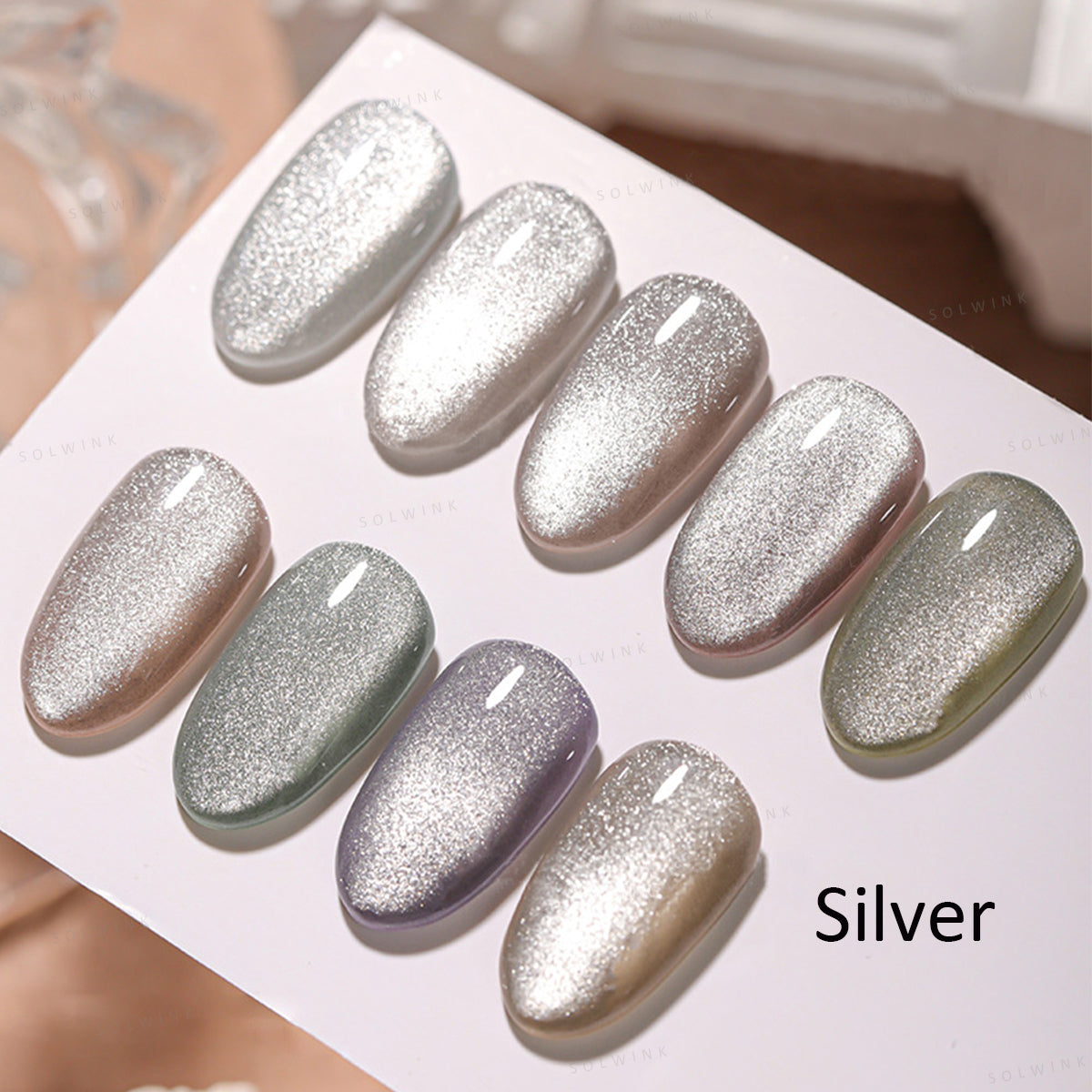 SOLWINK Silver Rainbow Cat Eye Gel Nail Polish Set Multi-functional Magnetic Nail Polish Kits for Natural Nails Toes Nail Tips