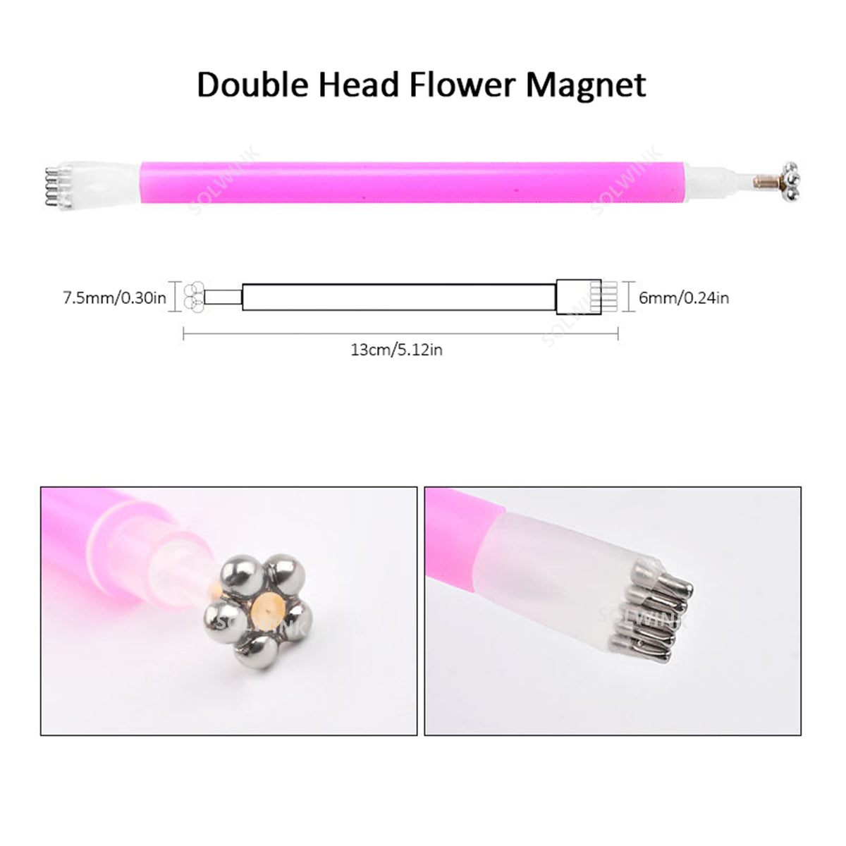 SOLWINK 3pcs Double Head Nail Magnet Pens Cat Eye Strong Magnet