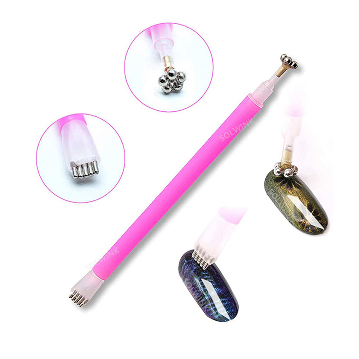 SOLWINK 3pcs Double Head Nail Magnet Pens Cat Eye Strong Magnet