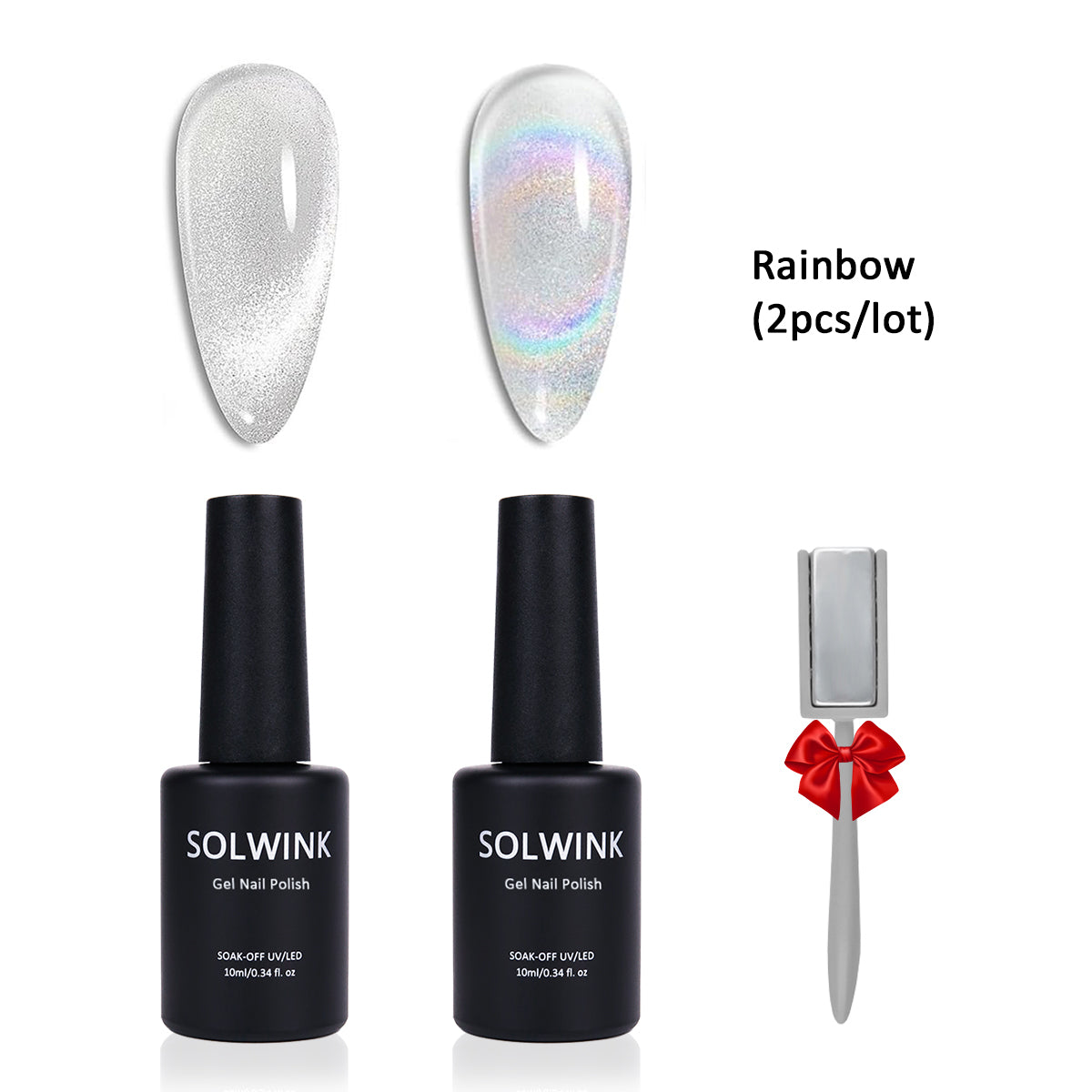 SOLWINK Silver Rainbow Cat Eye Gel Nail Polish Set Multi-functional Magnetic Nail Polish Kits for Natural Nails Toes Nail Tips