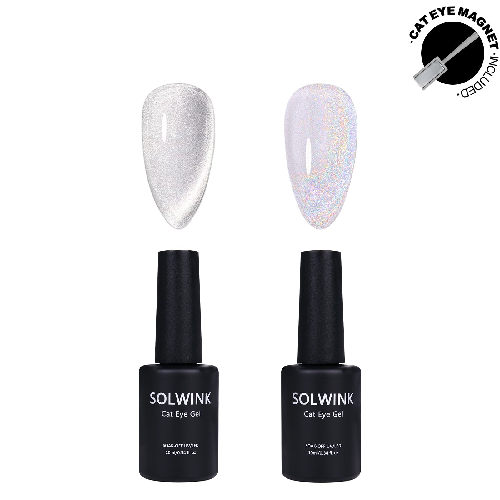 SOLWINK Silver & Rainbow Cat Eye Gel Polish Set - Magnet Kit