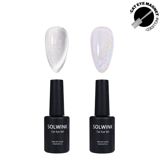 SOLWINK Silver & Rainbow Cat Eye Gel Polish Set - Magnet Kit