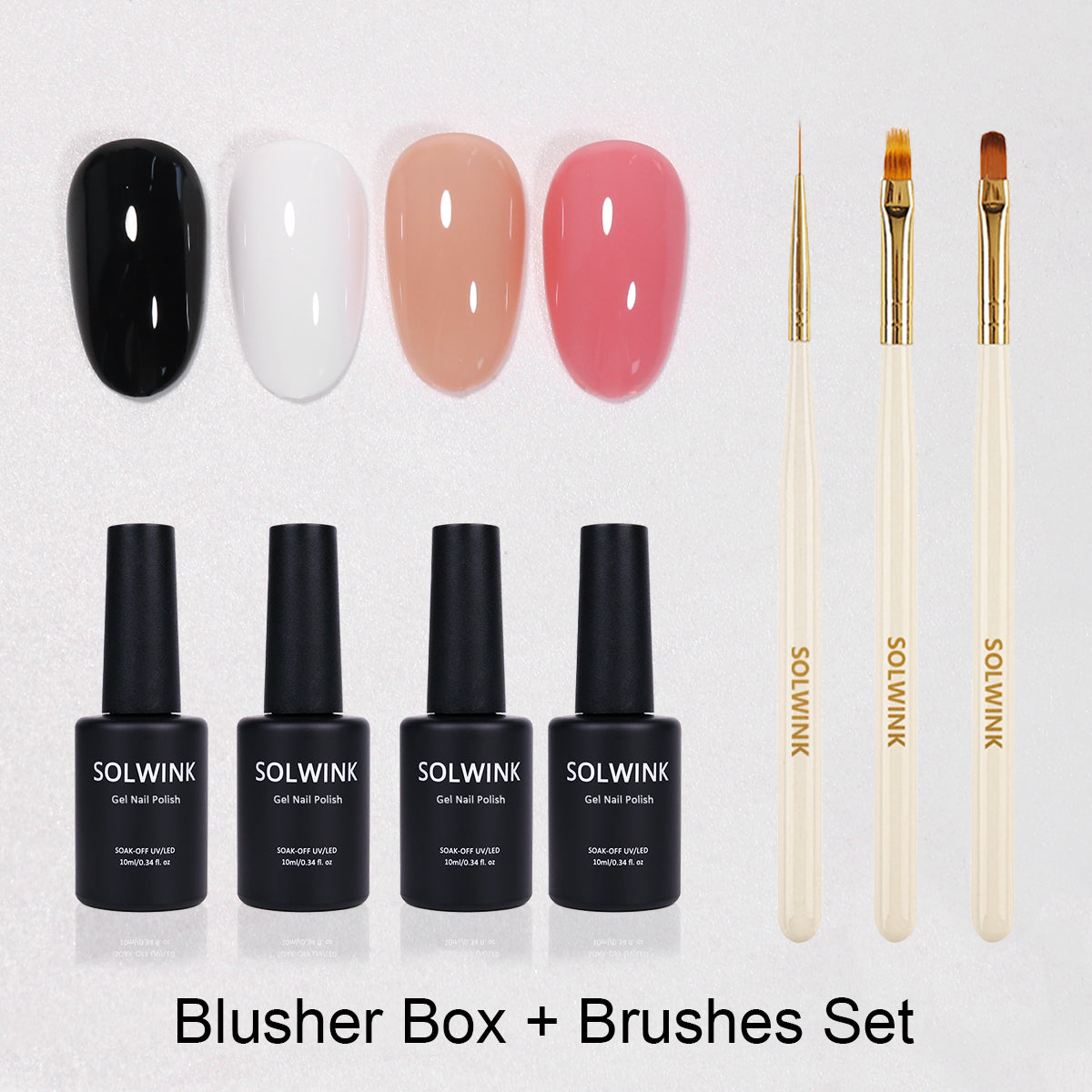 SOLWINK Blusher Box Gel Nail Polish Set Black White Nude Blush Color Nail Polish Kits for Natural Nails Toes Nail Tips