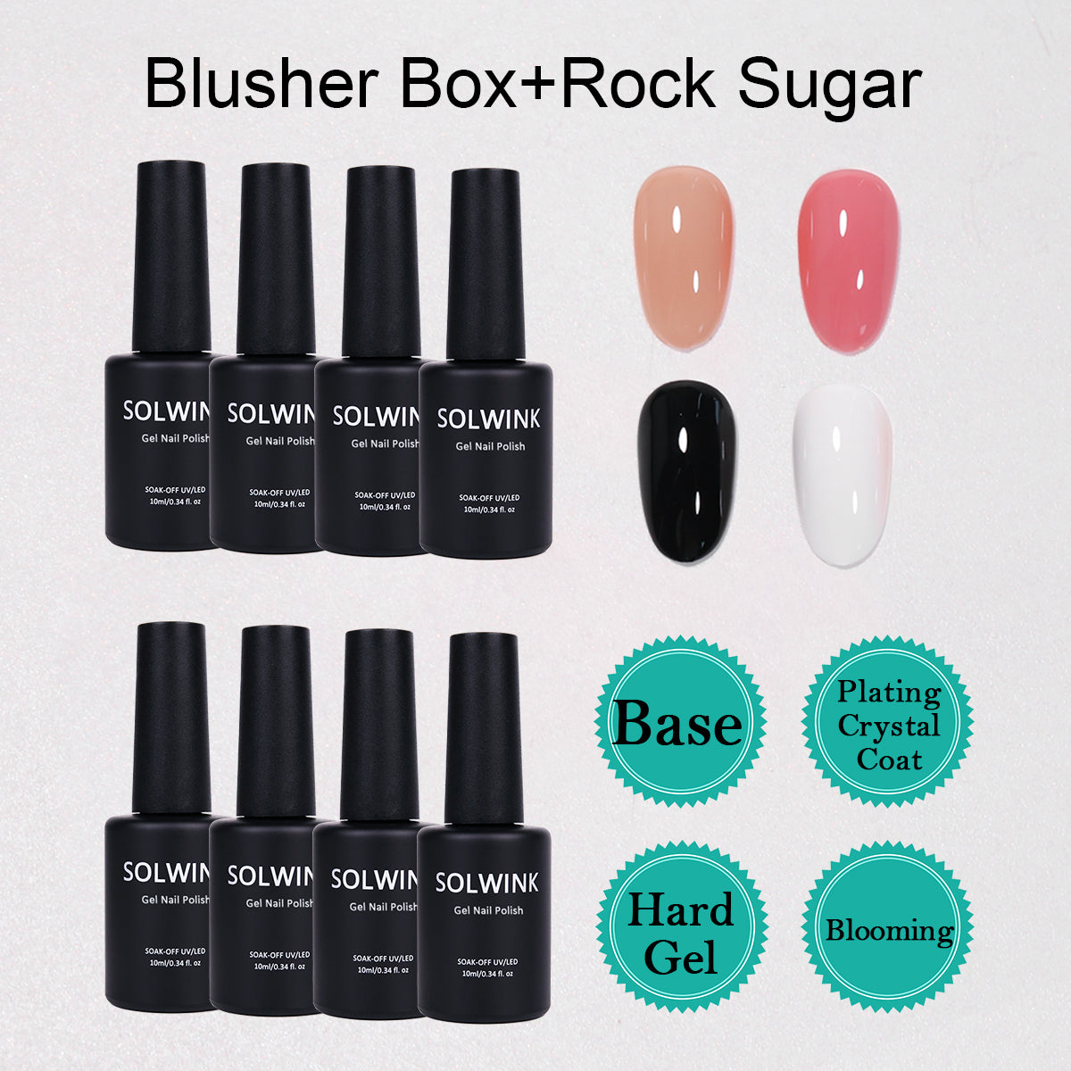SOLWINK Blusher Box Gel Nail Polish Set Black White Nude Blush Color Nail Polish Kits for Natural Nails Toes Nail Tips