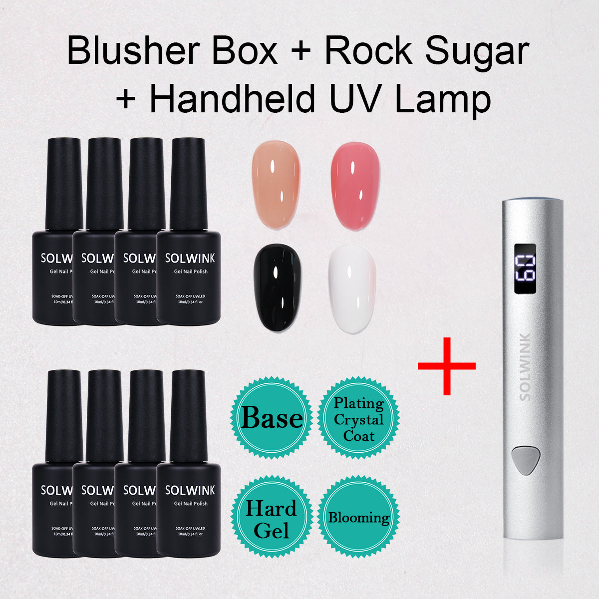 SOLWINK Blusher Box Gel Nail Polish Set Black White Nude Blush Color Nail Polish Kits for Natural Nails Toes Nail Tips