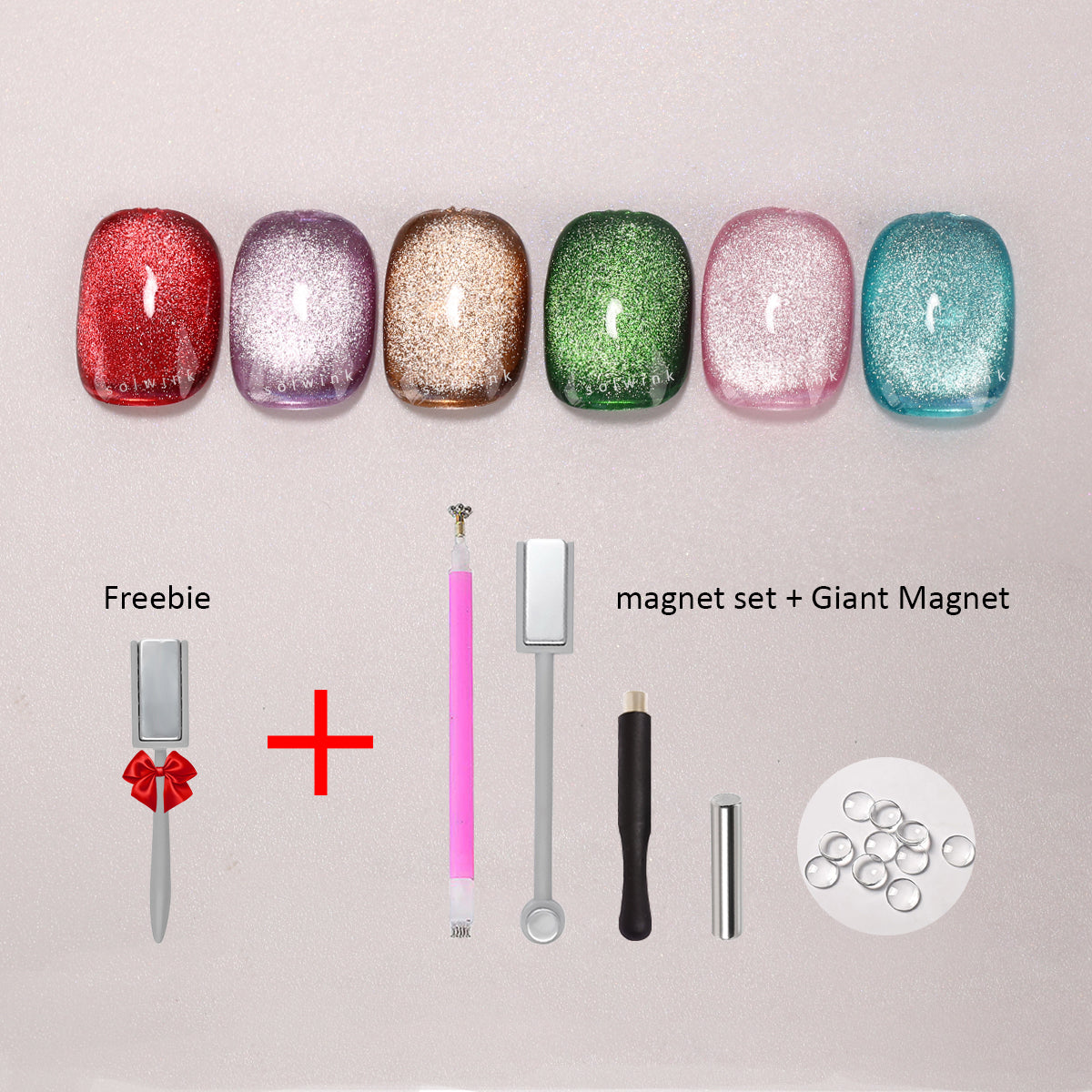 SOLWINK Color Symphony Cat Eye Gel Nail Polish Set Multi-functional Magnetic Nail Polish Kits for Natural Nails Toes Nail Tips
