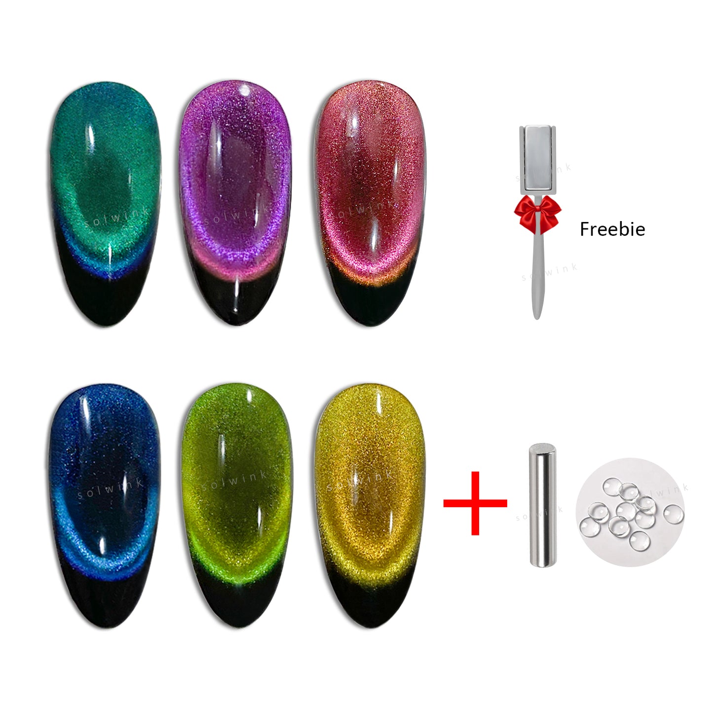 SOLWINK Dopamine Double Lights Cat Eye Gel Nail Polish Set Multi-functional Magnetic Nail Polish Kits for Natural Nails Toes Nail Tips