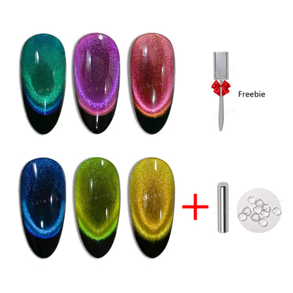 SOLWINK Dopamine Double Lights Cat Eye Gel Nail Polish Set Multi-functional Magnetic Nail Polish Kits for Natural Nails Toes Nail Tips