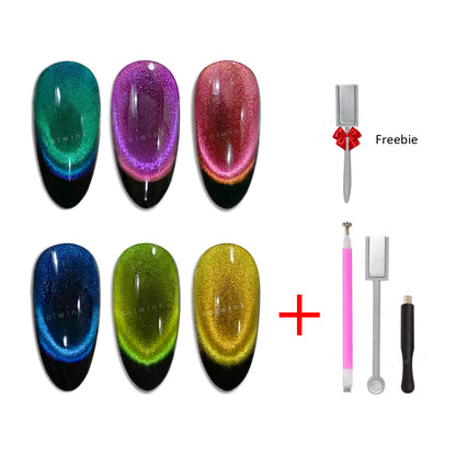 SOLWINK Dopamine Double Lights Cat Eye Gel Nail Polish Set Multi-functional Magnetic Nail Polish Kits for Natural Nails Toes Nail Tips