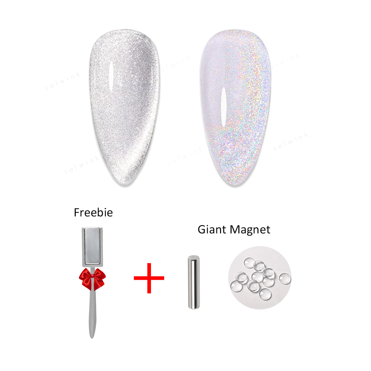 SOLWINK Silver Rainbow Cat Eye Gel Nail Polish Set Multi-functional Magnetic Nail Polish Kits for Natural Nails Toes Nail Tips