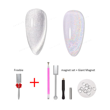 SOLWINK Silver Rainbow Cat Eye Gel Nail Polish Set Multi-functional Magnetic Nail Polish Kits for Natural Nails Toes Nail Tips