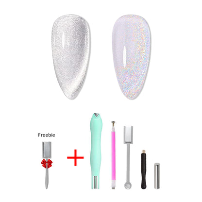 SOLWINK Silver Rainbow Cat Eye Gel Nail Polish Set Multi-functional Magnetic Nail Polish Kits for Natural Nails Toes Nail Tips