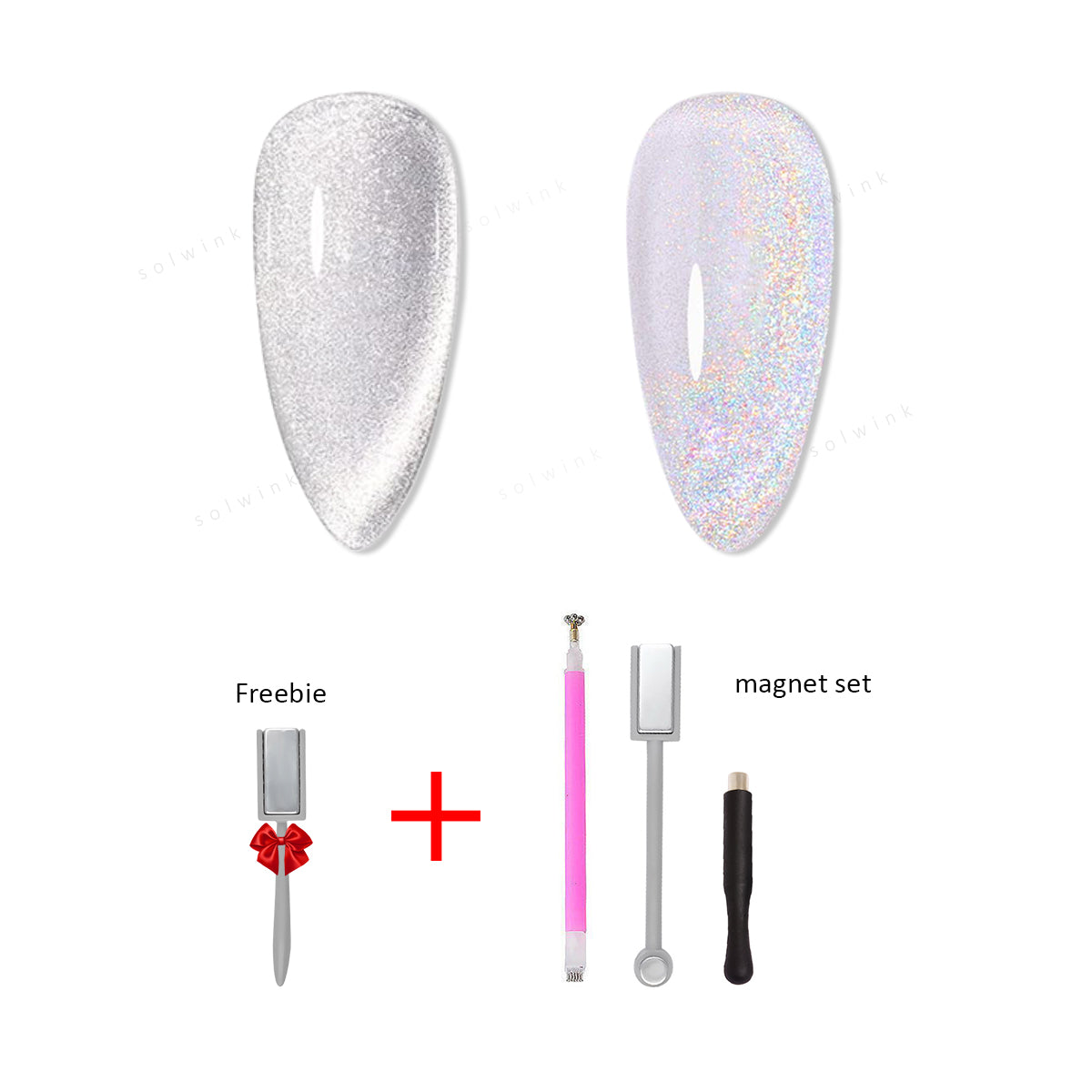 SOLWINK Silver Rainbow Cat Eye Gel Nail Polish Set Multi-functional Magnetic Nail Polish Kits for Natural Nails Toes Nail Tips