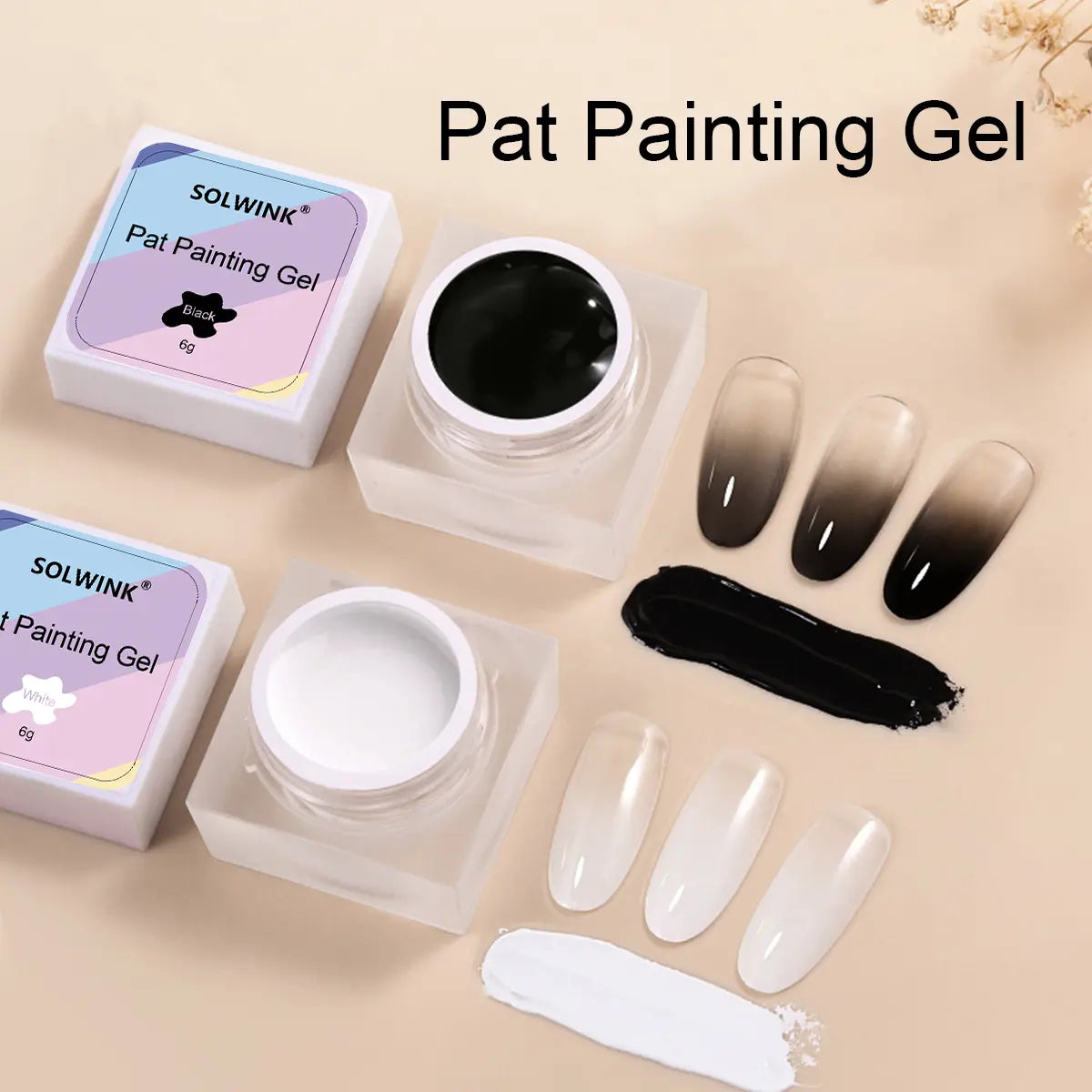SOLWINK Pat Painting Gel Set - Black&White solid texture nail gel for Sponge and Stencil design