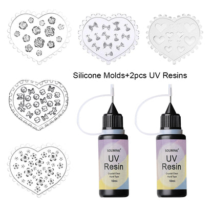 SOLWINK 3D Nail Charm Silicone Mold UV Resin Set Nail Art Cabochon Decortive Mold Making Tools Kit