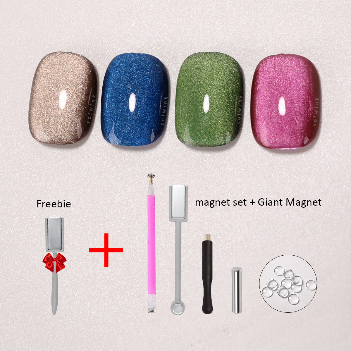 SOLWINK Wide Light Cat Eye Gel Nail Polish Set Multi-functional Magnetic Nail Polish Kits for Natural Nails Toes Nail Tips