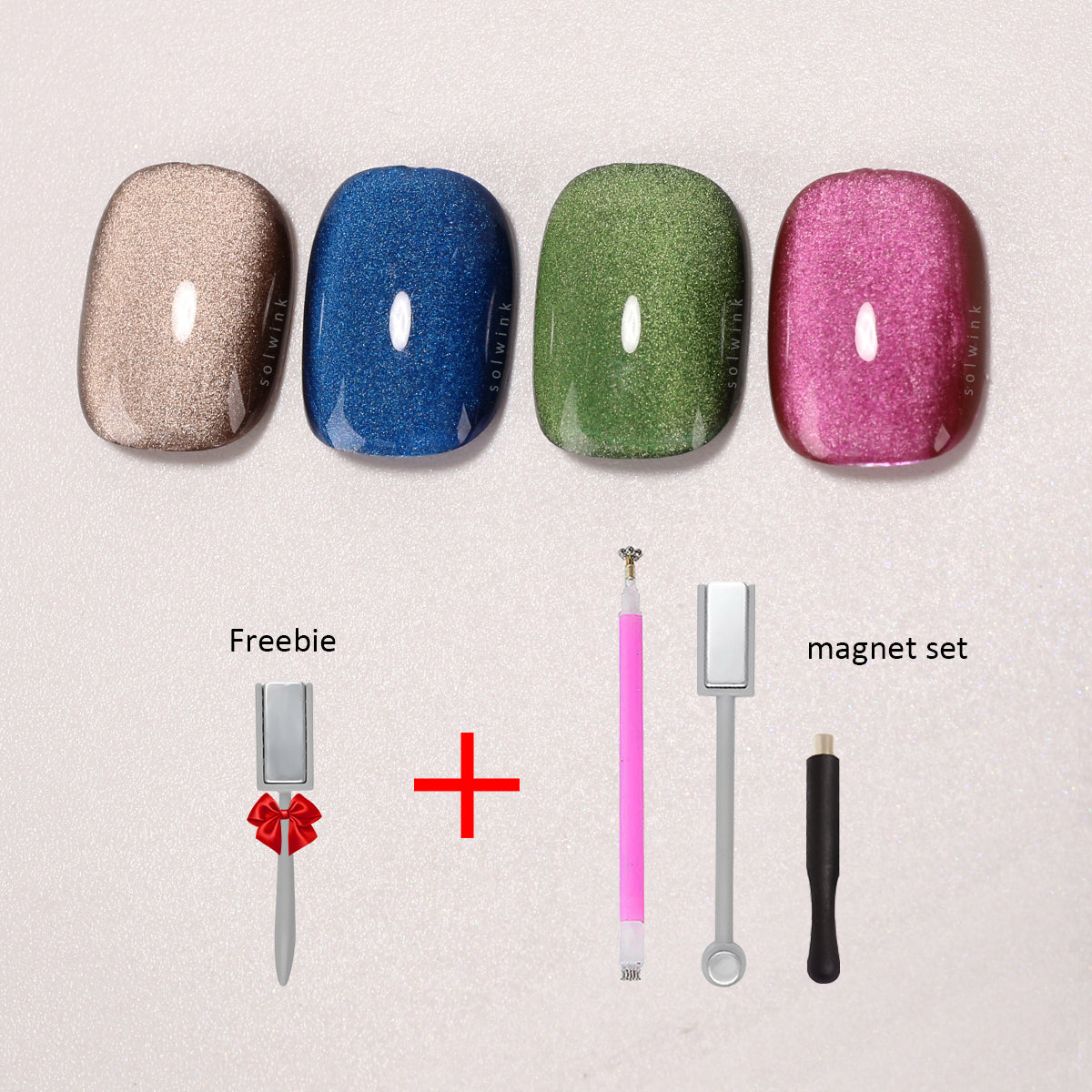 SOLWINK Wide Light Cat Eye Gel Nail Polish Set Multi-functional Magnetic Nail Polish Kits for Natural Nails Toes Nail Tips