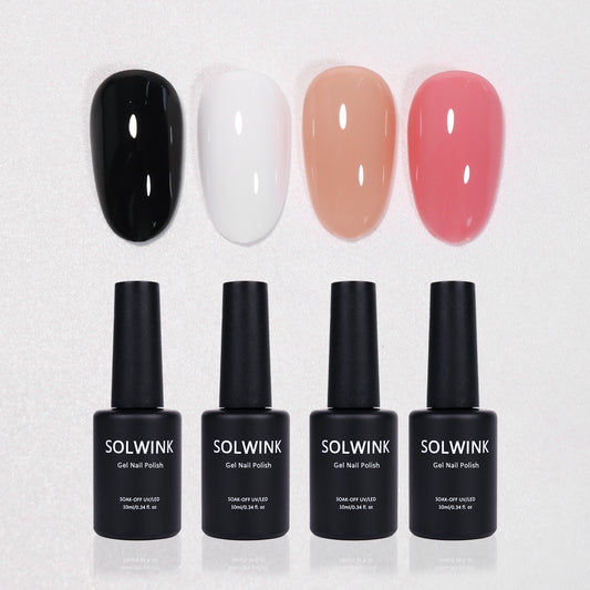 SOLWINK Blusher Box Gel Nail Polish Set Black White Nude Blush Color Nail Polish Kits for Natural Nails Toes Nail Tips