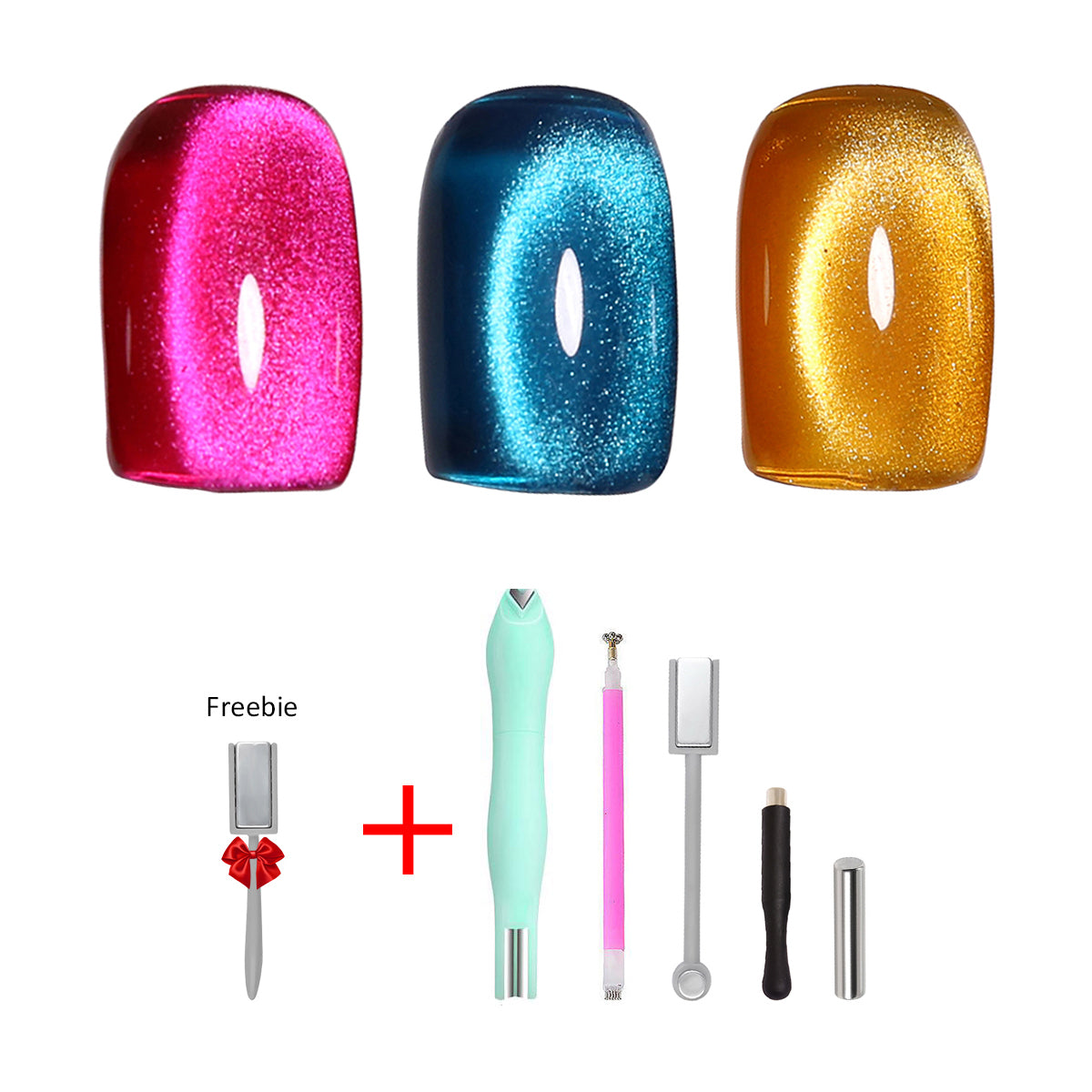 SOLWINK Gem Cat Eye Gel Polish Set HEMA & TPO Free UV/LED Soak Off 10ml 3 Colors-Blue Gold Pink