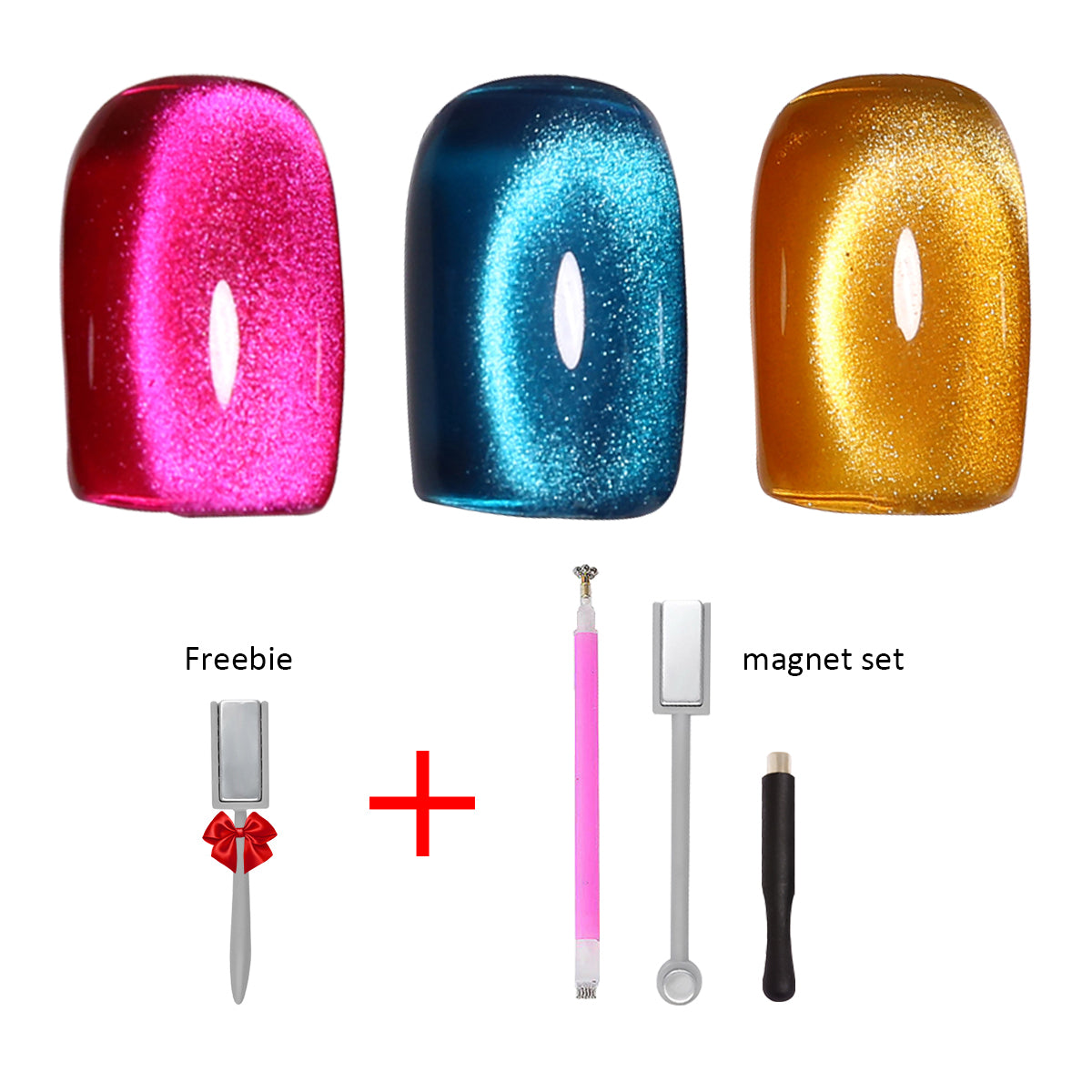 SOLWINK Water Light Soft Mist Effect Gem Color Cat Eye Gel Nail Polish Set Glitter Soak Off UV LED Magic Gel Safe for Natural Nails Extension Nail Tips Toes Magnet Newbie Tech Nail Art Get Compliments 10ML 3 Colors Blue Gold Pink