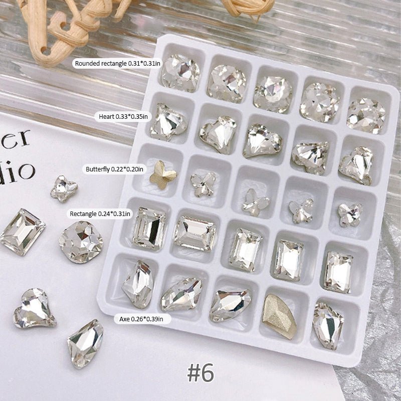 Multi - Shape 3D Clear Crystal Rhinestones Set Heart K9 Nail Decoration - SOLWINK