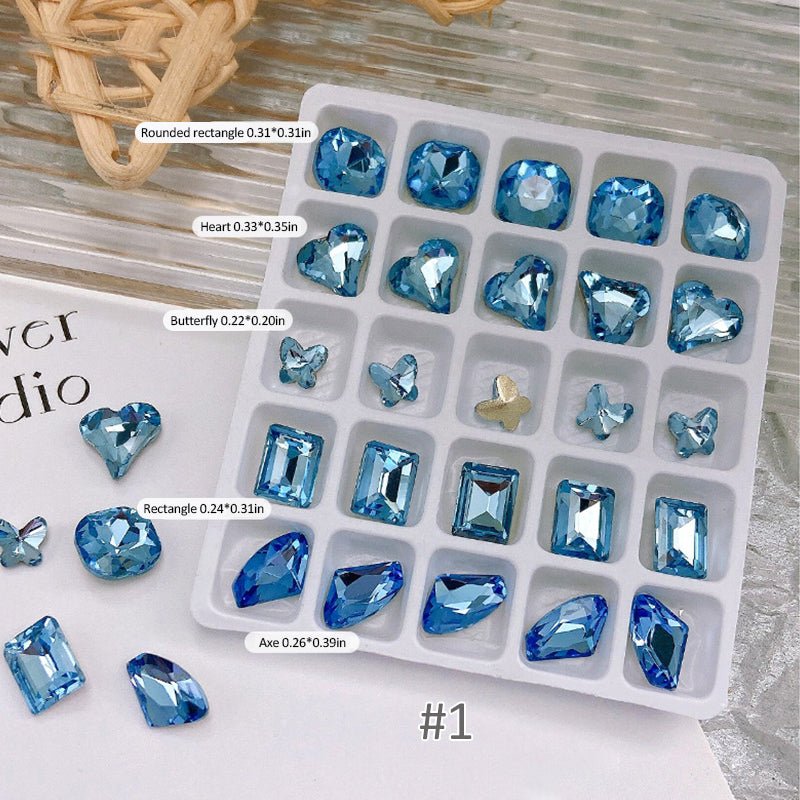 Multi - Shape 3D Clear Crystal Rhinestones Set Heart K9 Nail Decoration - SOLWINK