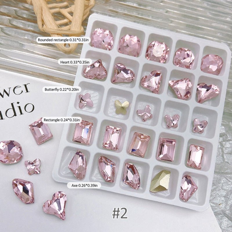 Multi - Shape 3D Clear Crystal Rhinestones Set Heart K9 Nail Decoration - SOLWINK