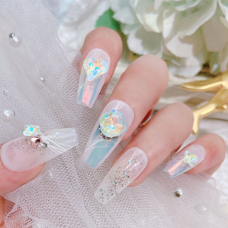 Multi - Shape 3D Clear Crystal Rhinestones Set Heart K9 Nail Decoration - SOLWINK